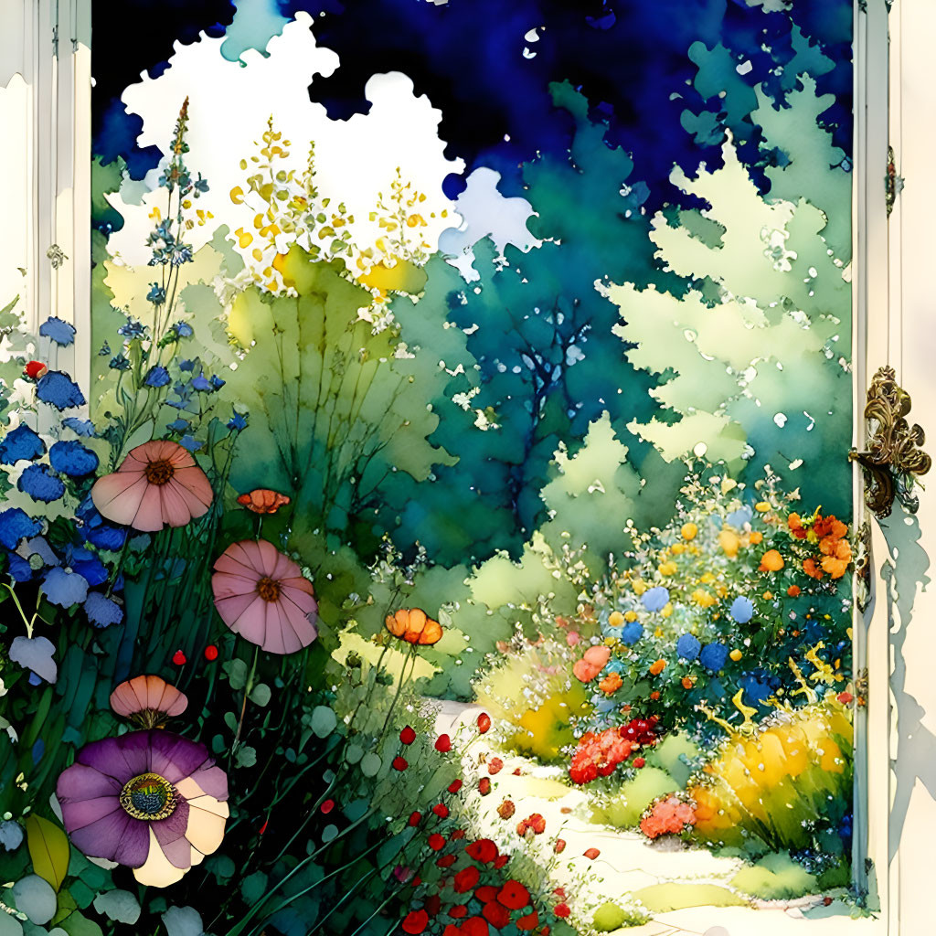 Vibrant flowers and greenery in whimsical watercolor style