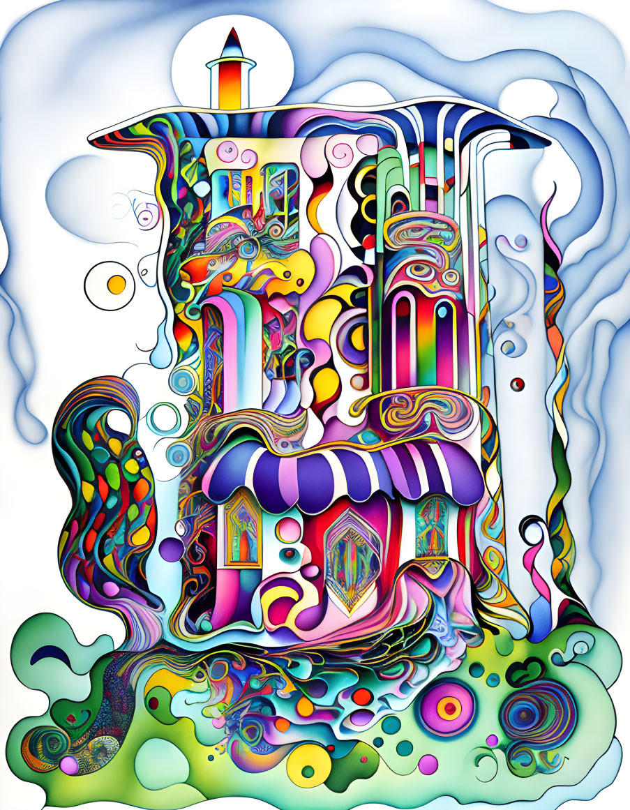 Colorful Psychedelic Illustration of Whimsical Structure
