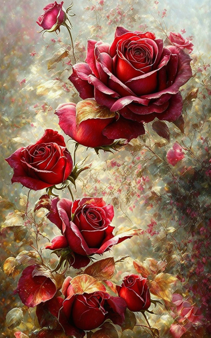 Vibrant red roses digital art with intricate detail