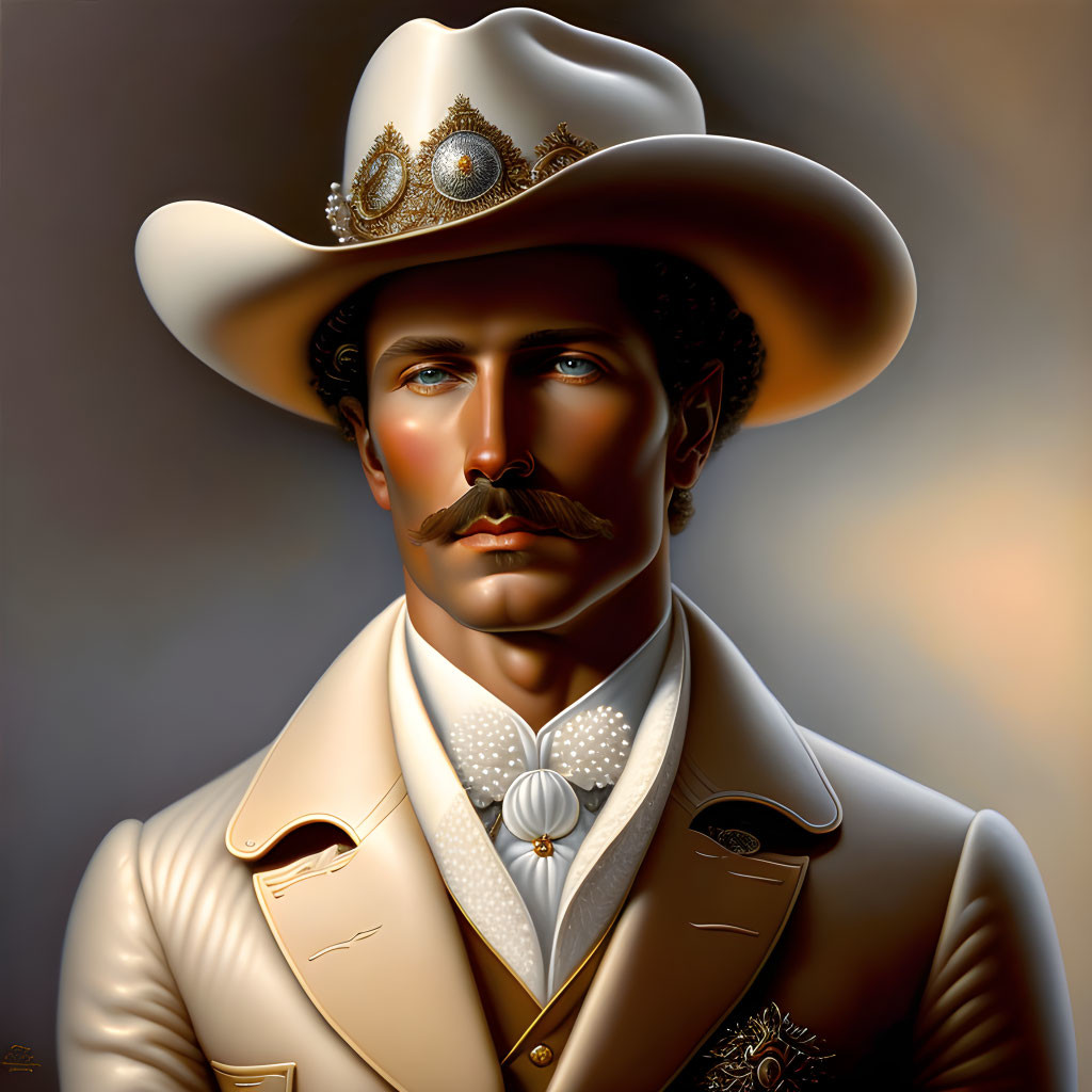 Man with Mustache in Ornate Cowboy Attire Portrait