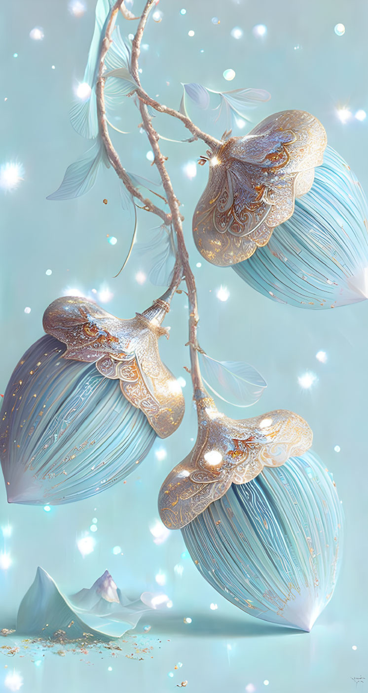 Enchanting tree with glowing cocoons in serene setting