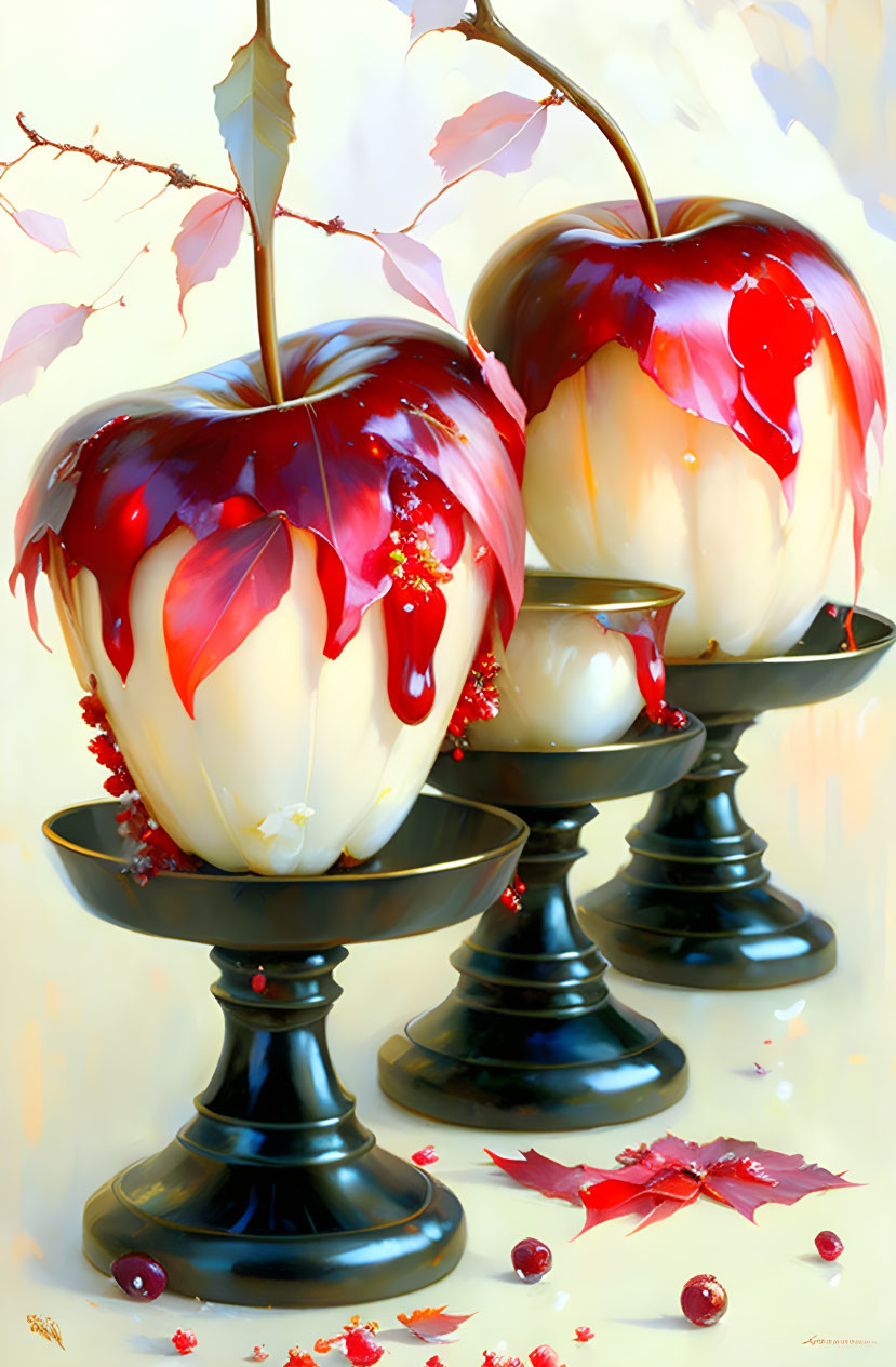 White Carmel Apples with Red Topping