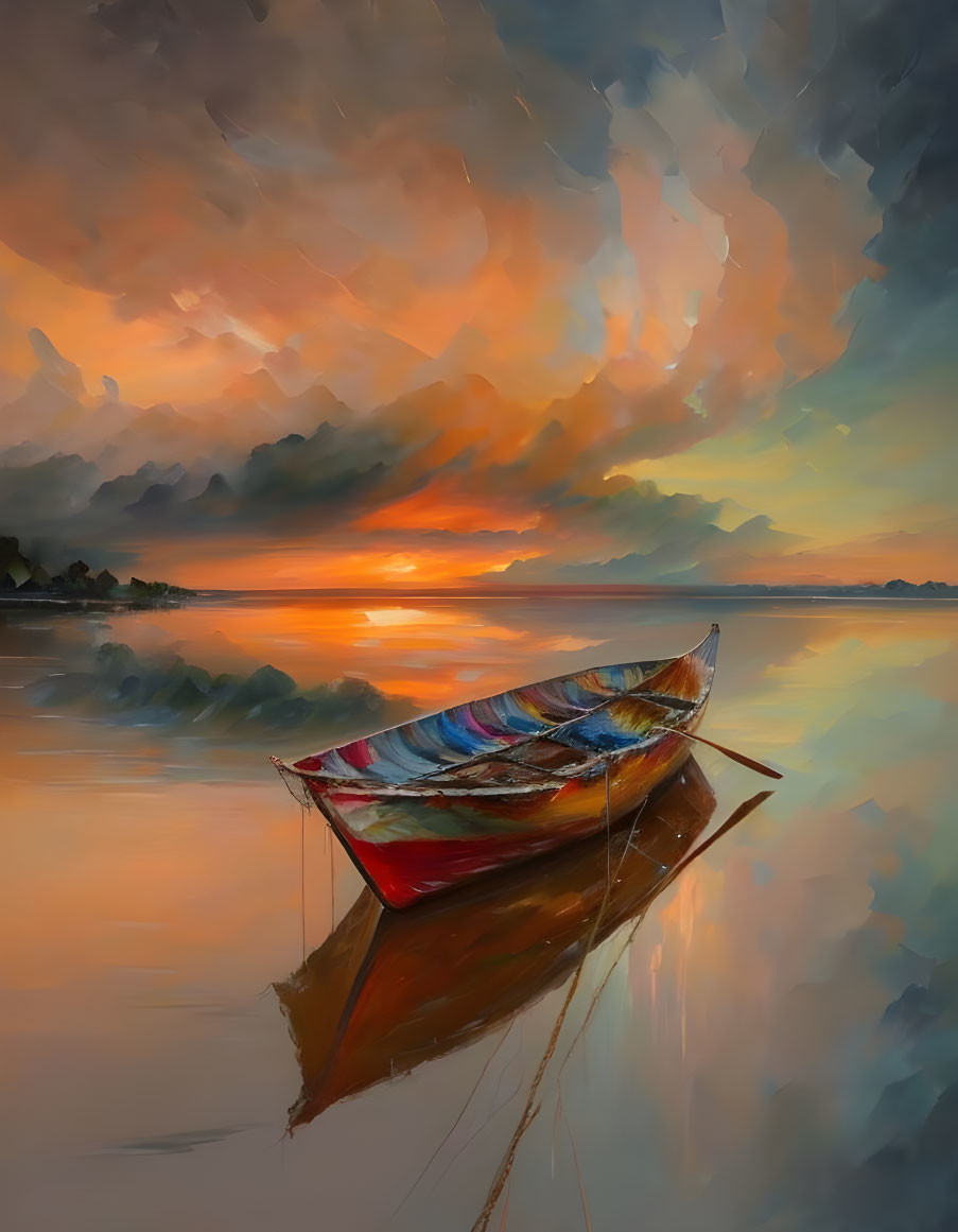 Tranquil sunset scene with vibrant hues reflecting on calm water