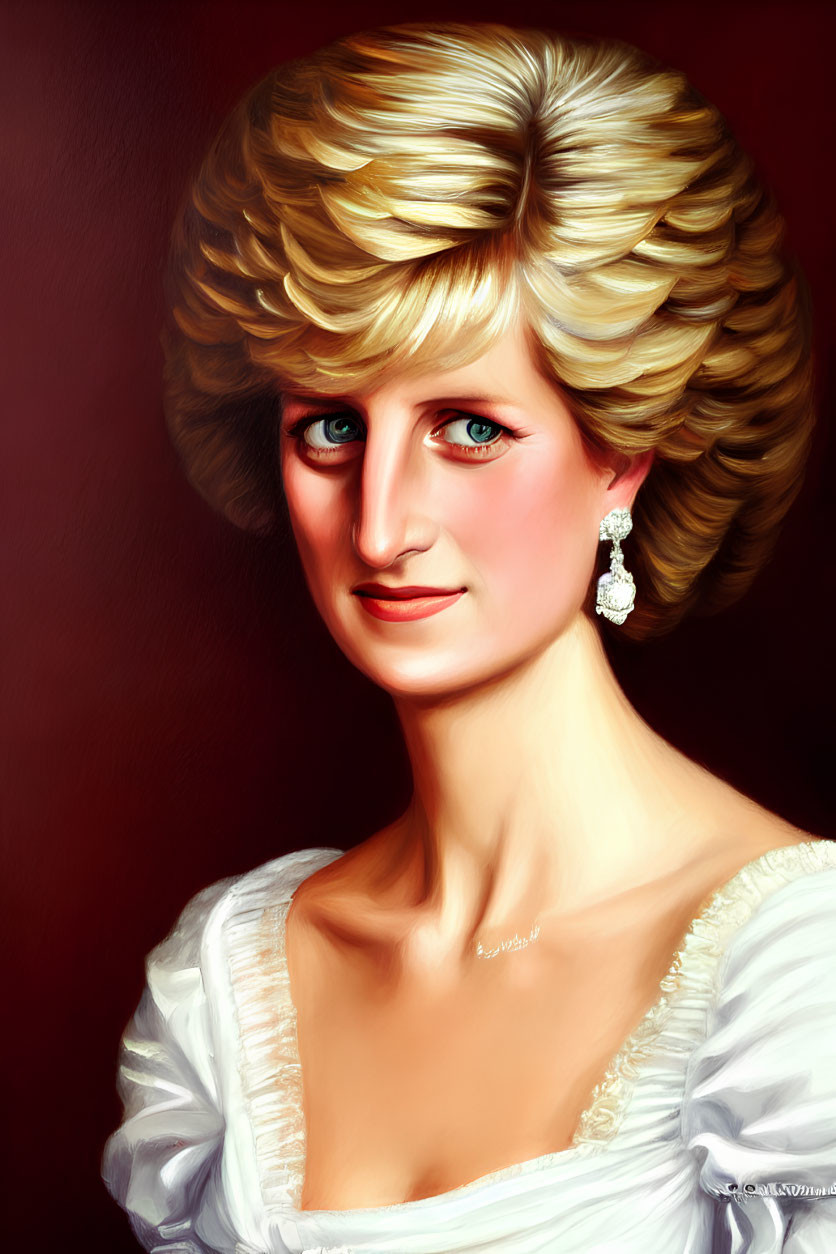 Blonde Woman in White Dress with Diamond Earring