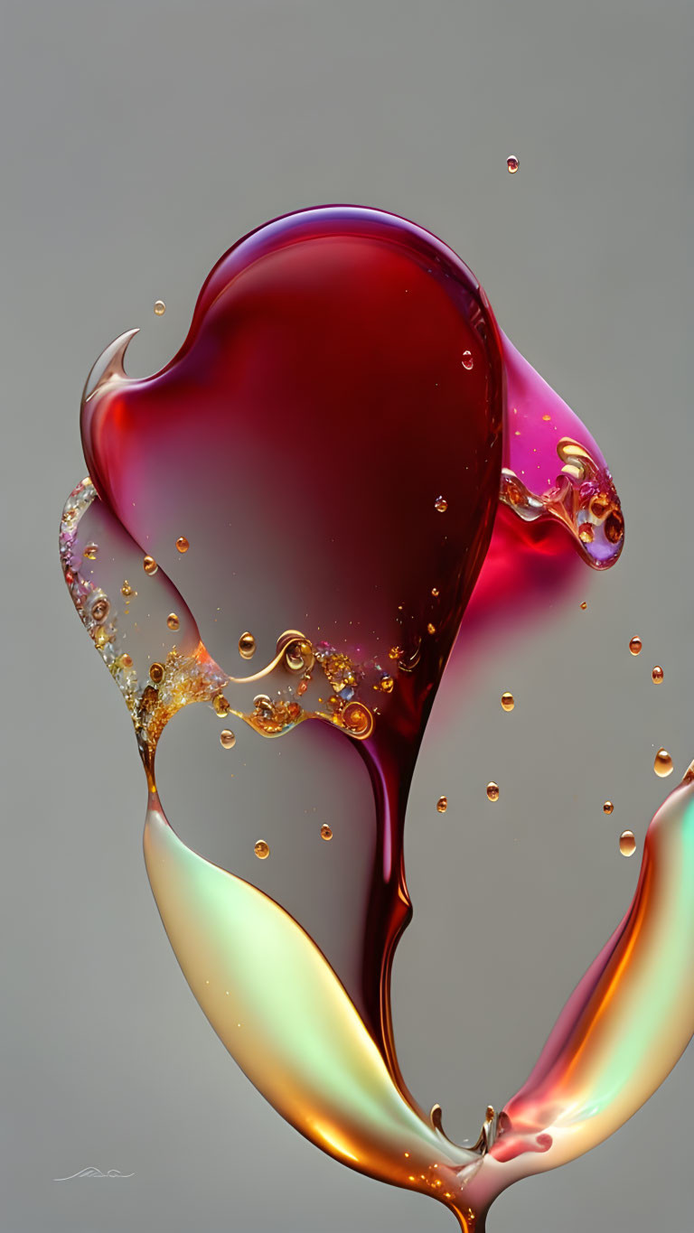 Abstract red and gold heart-shaped splash on neutral background
