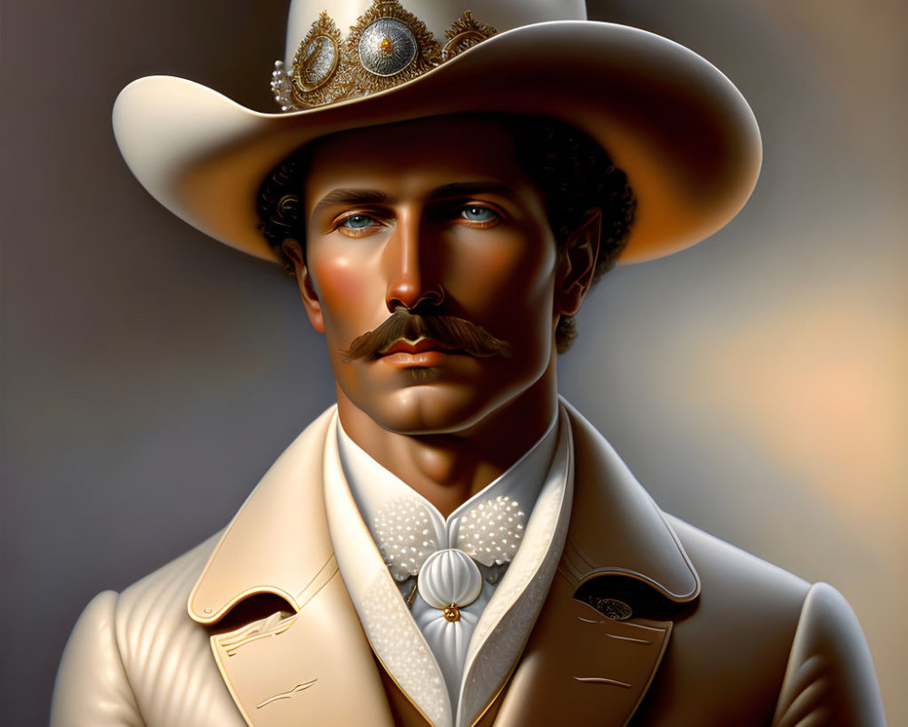 Man with Mustache in Ornate Cowboy Attire Portrait