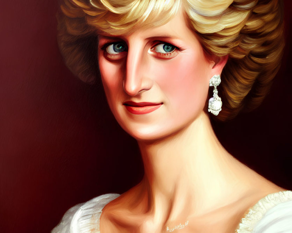 Blonde Woman in White Dress with Diamond Earring