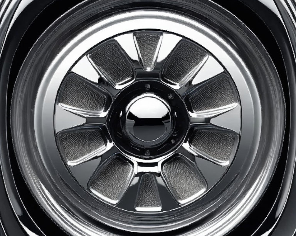 Silver Rim Car Wheel with Black Details: Modern, Sleek Design