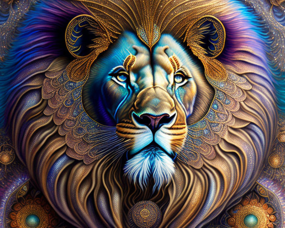 Colorful Lion Illustration with Intricate Patterns and Designs