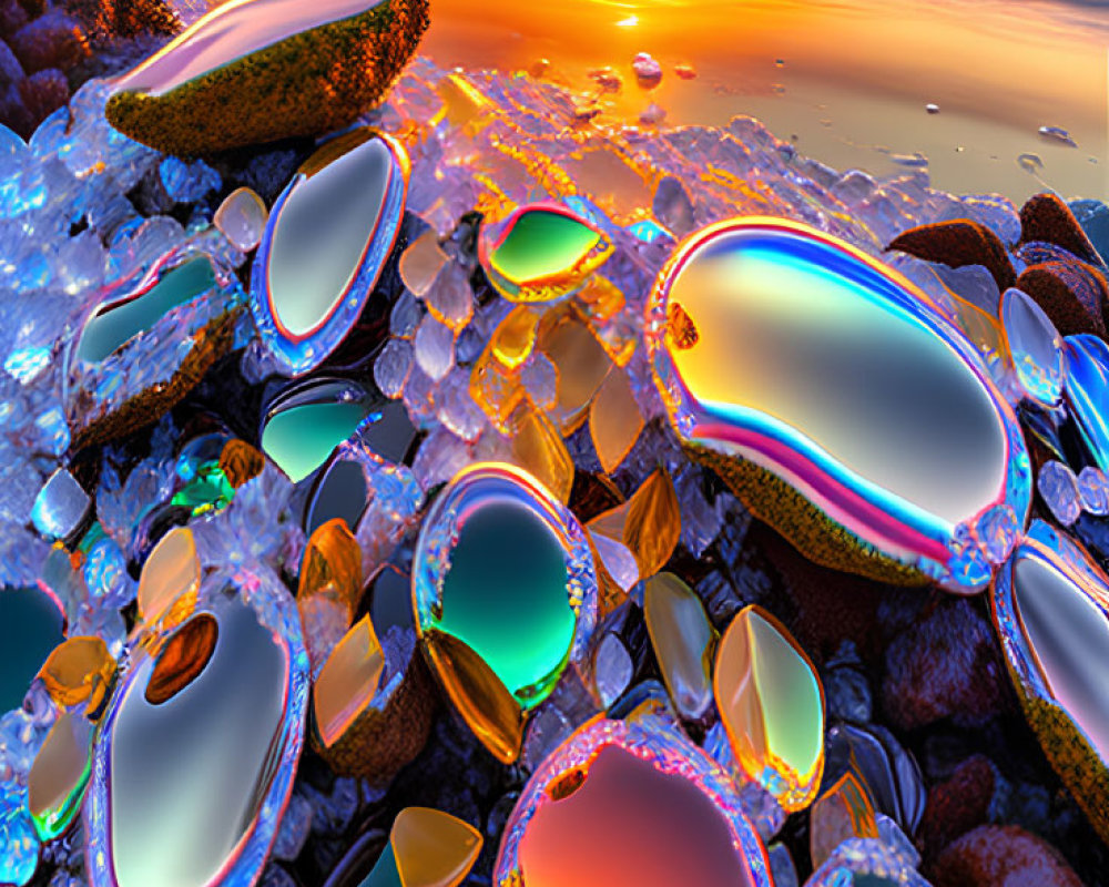 Vibrant Gemstone Beach Sunset Reflections