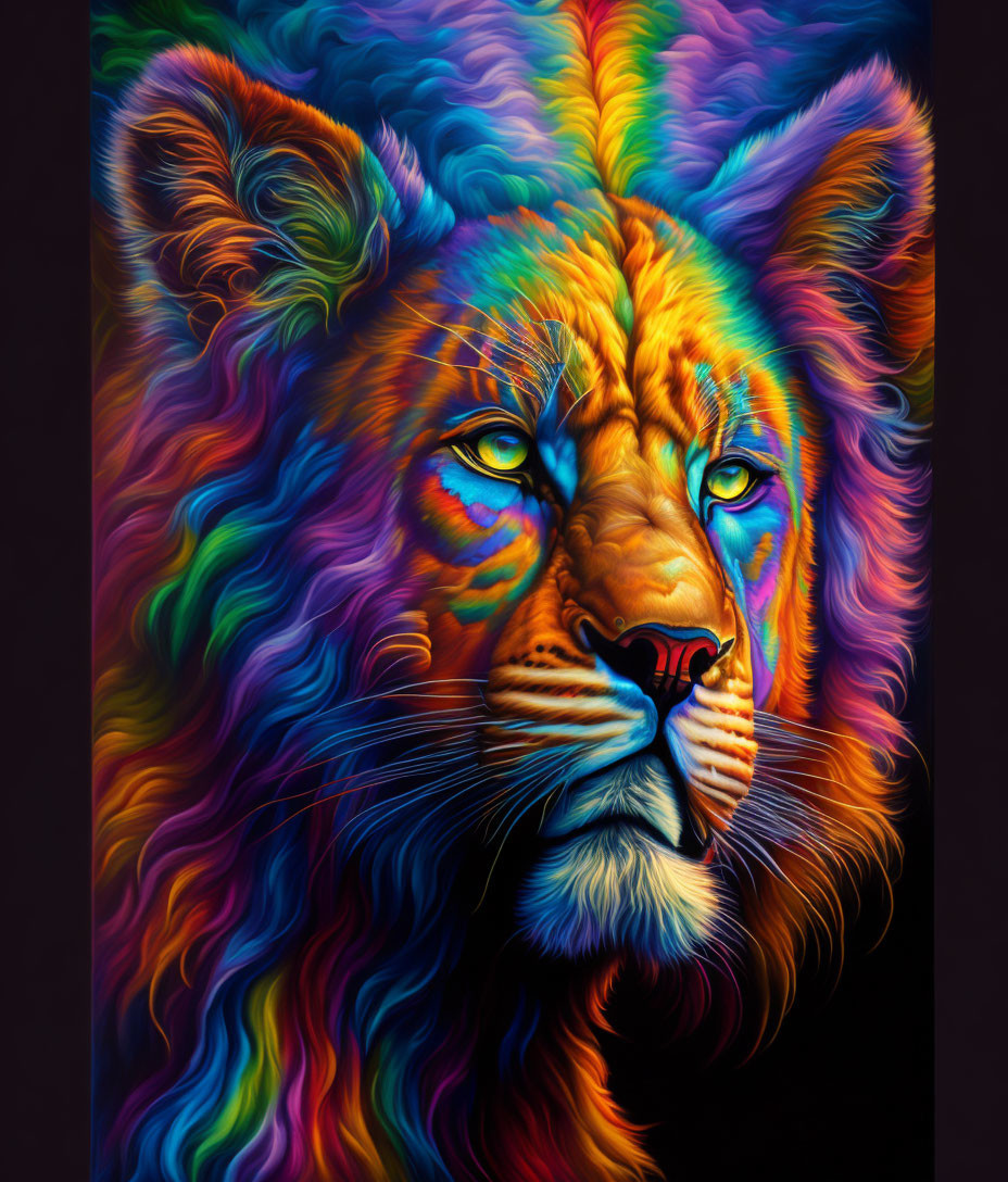 Colorful Lion Portrait with Majestic Mane & Intense Expression