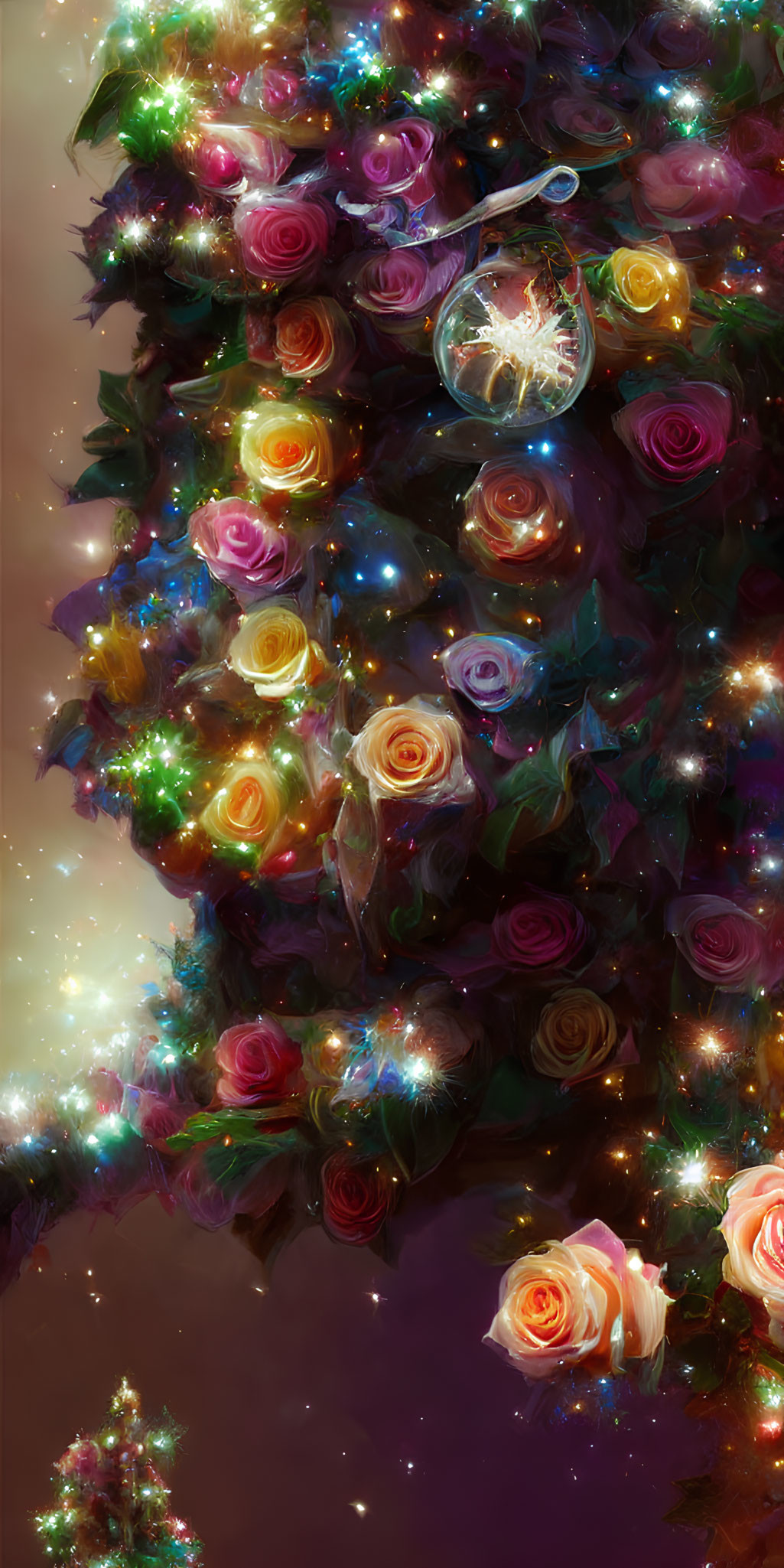 Colorful Roses Digital Art with Shimmering Lights & Sparkling Effects
