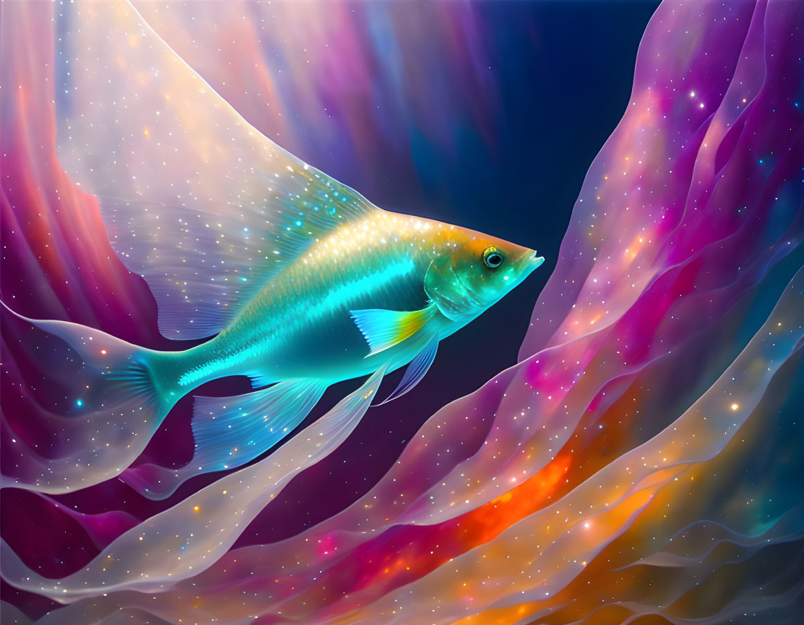 Colorful blue fish swimming in vibrant underwater scene