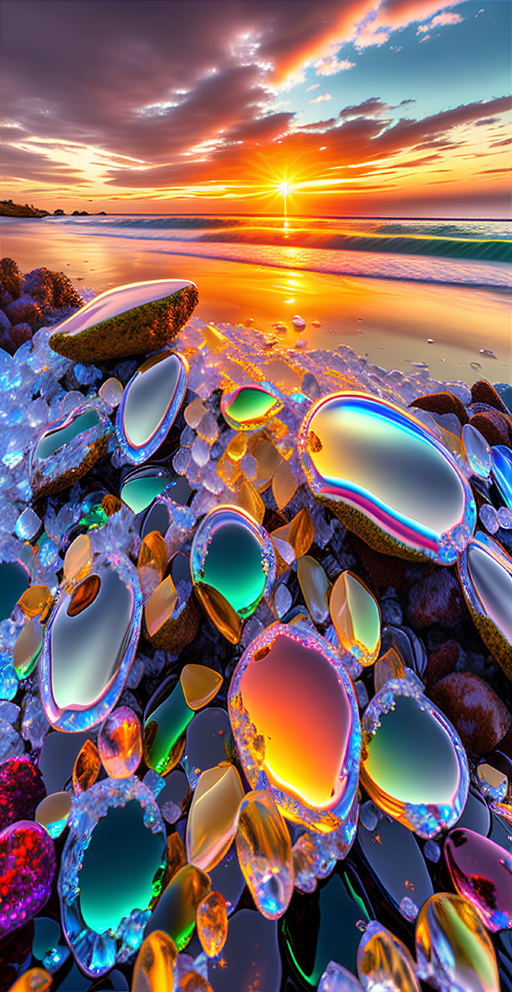 Vibrant Gemstone Beach Sunset Reflections