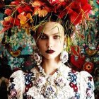 Vibrant floral headdress portrait with rich colors