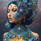 Futuristic digital art portrait of woman with iridescent headpiece.