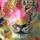 Colorful Tiger Face with Flowers and Butterflies: Digital Artwork