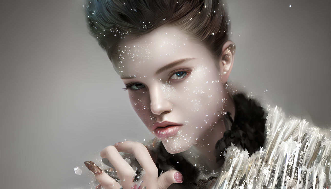 Woman in Digital Artwork with Sparkling Light Effects