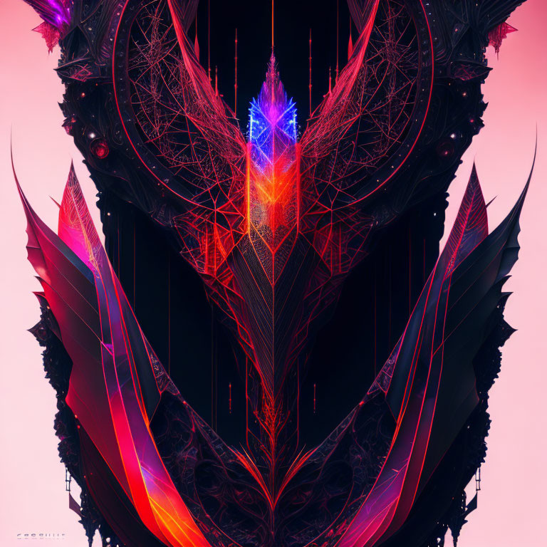 Symmetrical abstract digital art with vibrant colors and intricate details