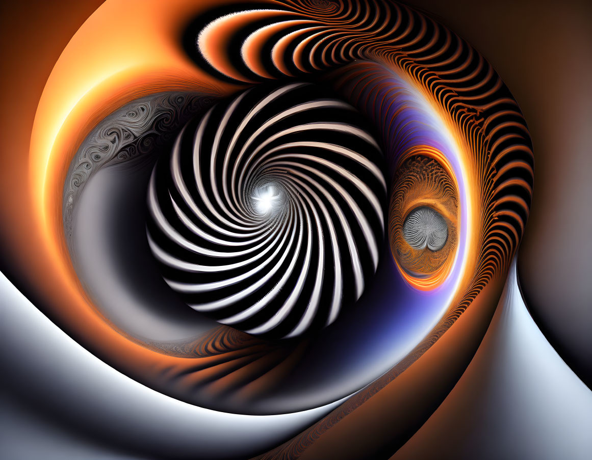 Abstract Fractal Art with Orange, Black, and White Swirling Patterns