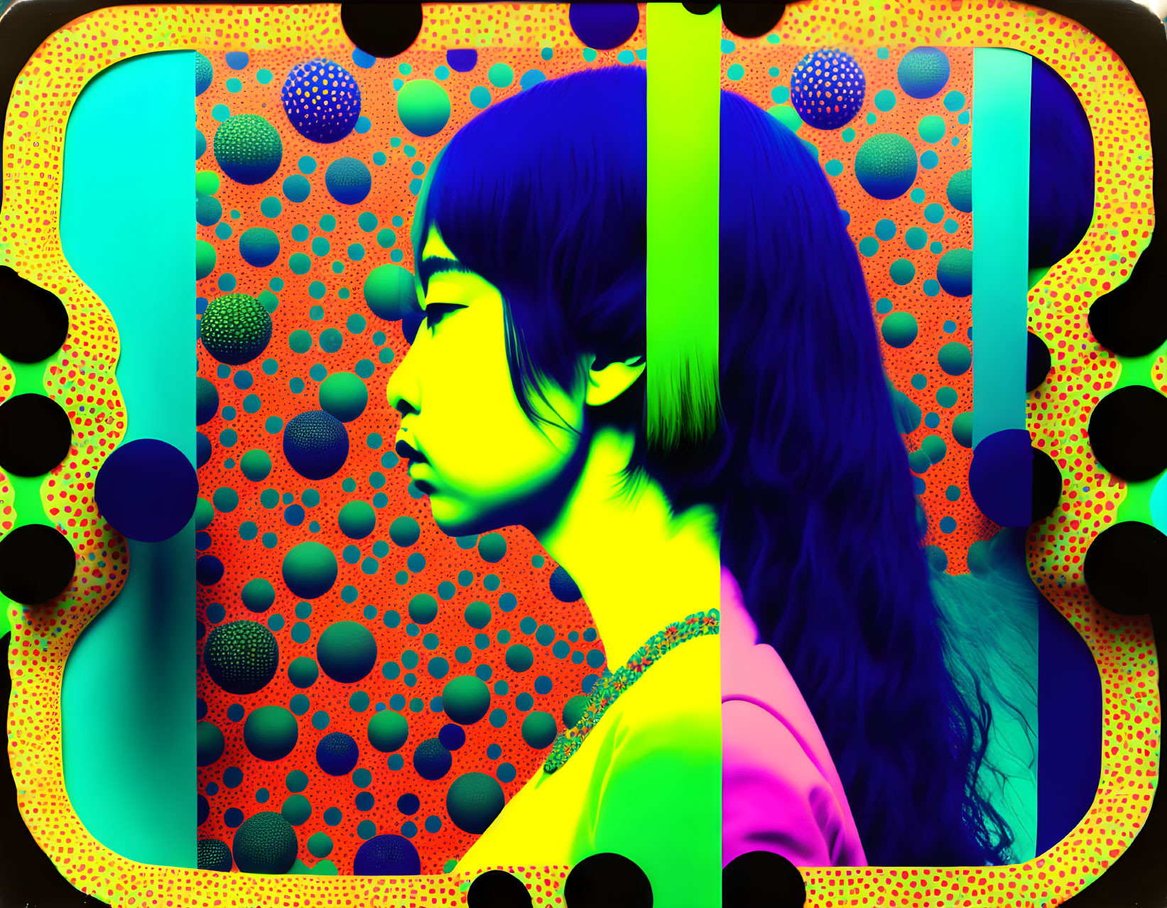 Colorful Psychedelic Woman Portrait with Dotted Patterns