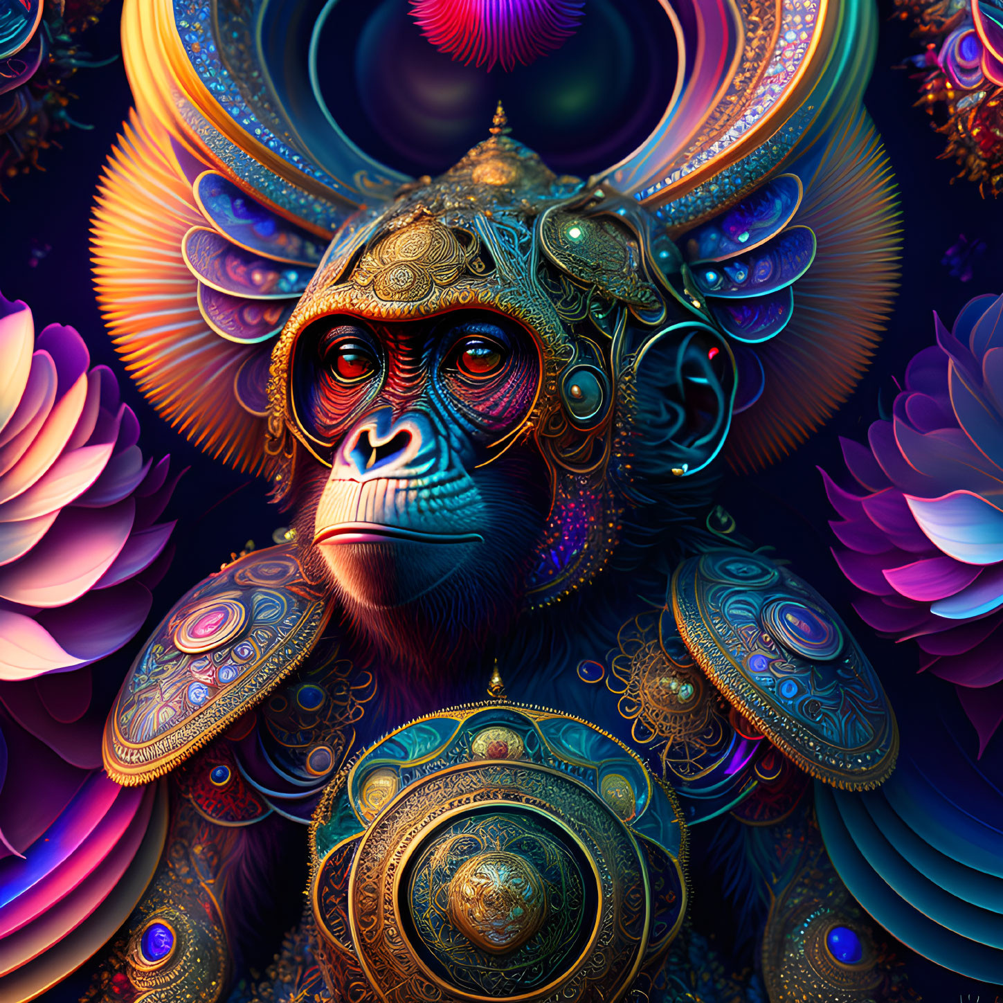 Colorful Stylized Monkey Art with Ornate Patterns