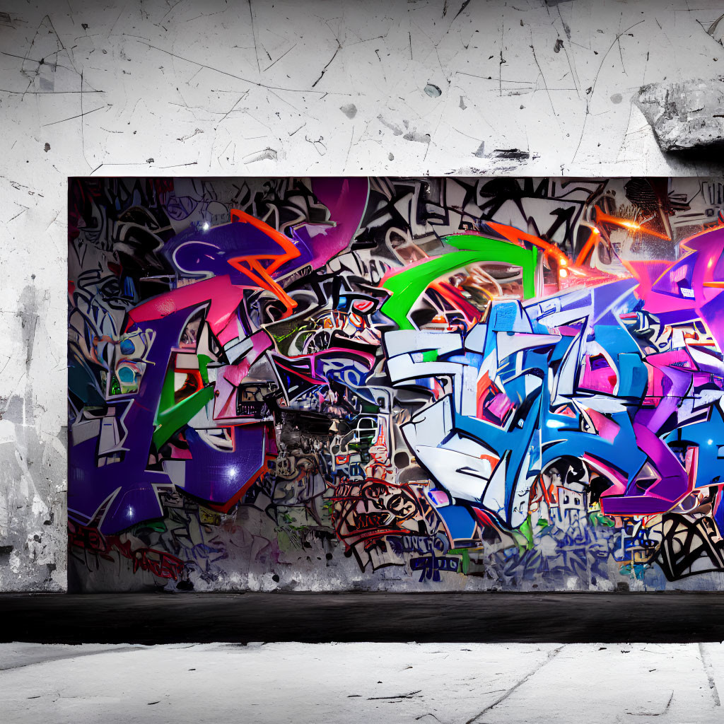 Colorful abstract graffiti art with layered tags and designs