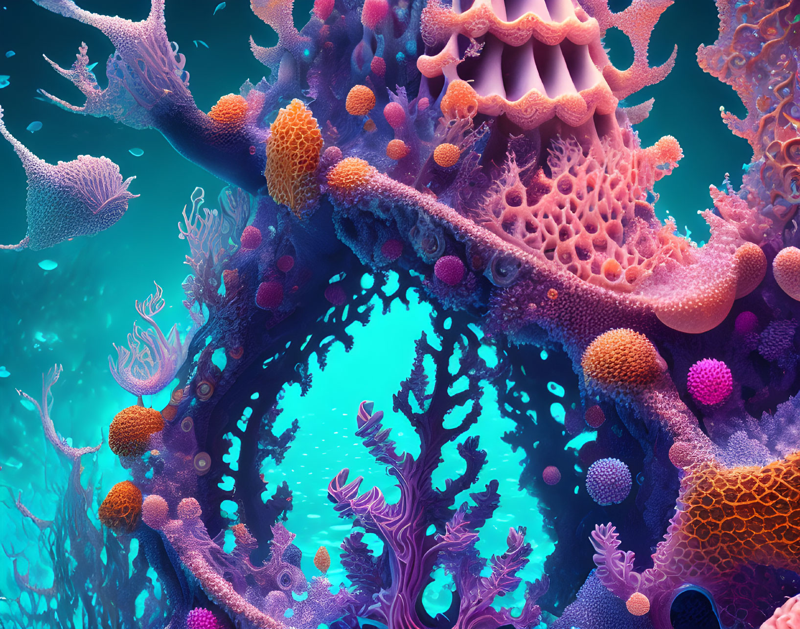 Vibrant Coral Reef Scene with Marine Life in Blue Underwater Environment