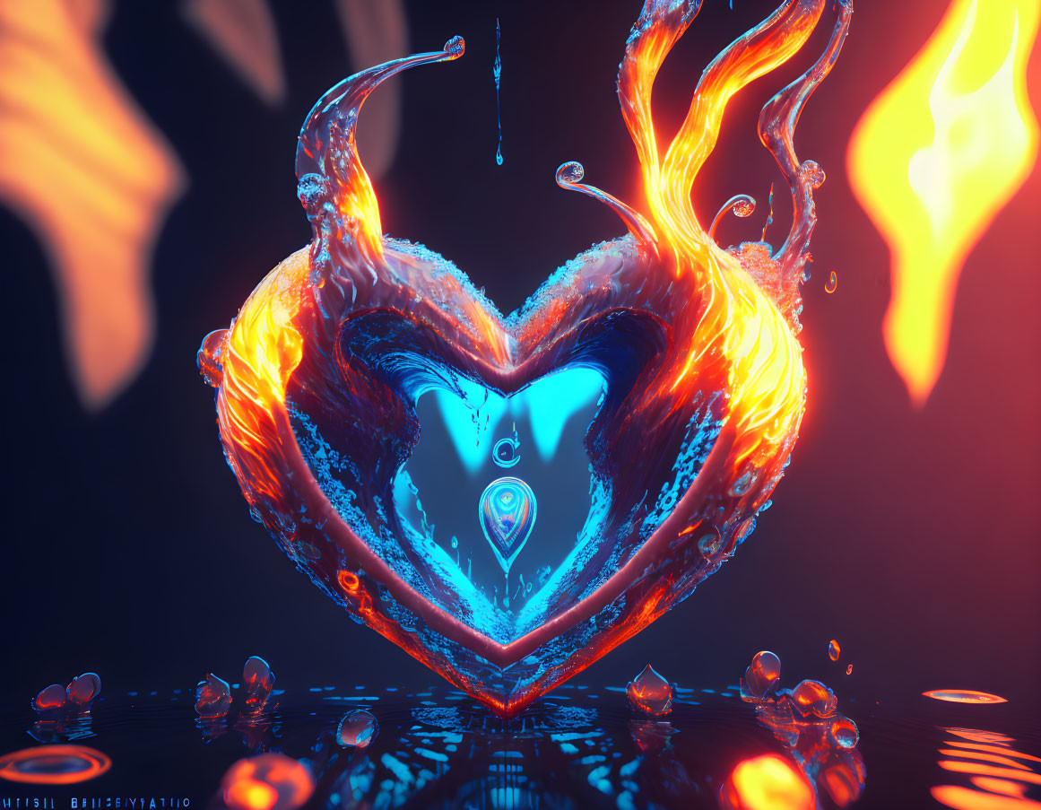 Abstract Art: Fiery and Icy Heart Symbolizing Opposing Forces