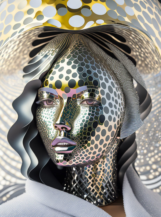 Stylized digital art portrait of a woman with decorative skin pattern