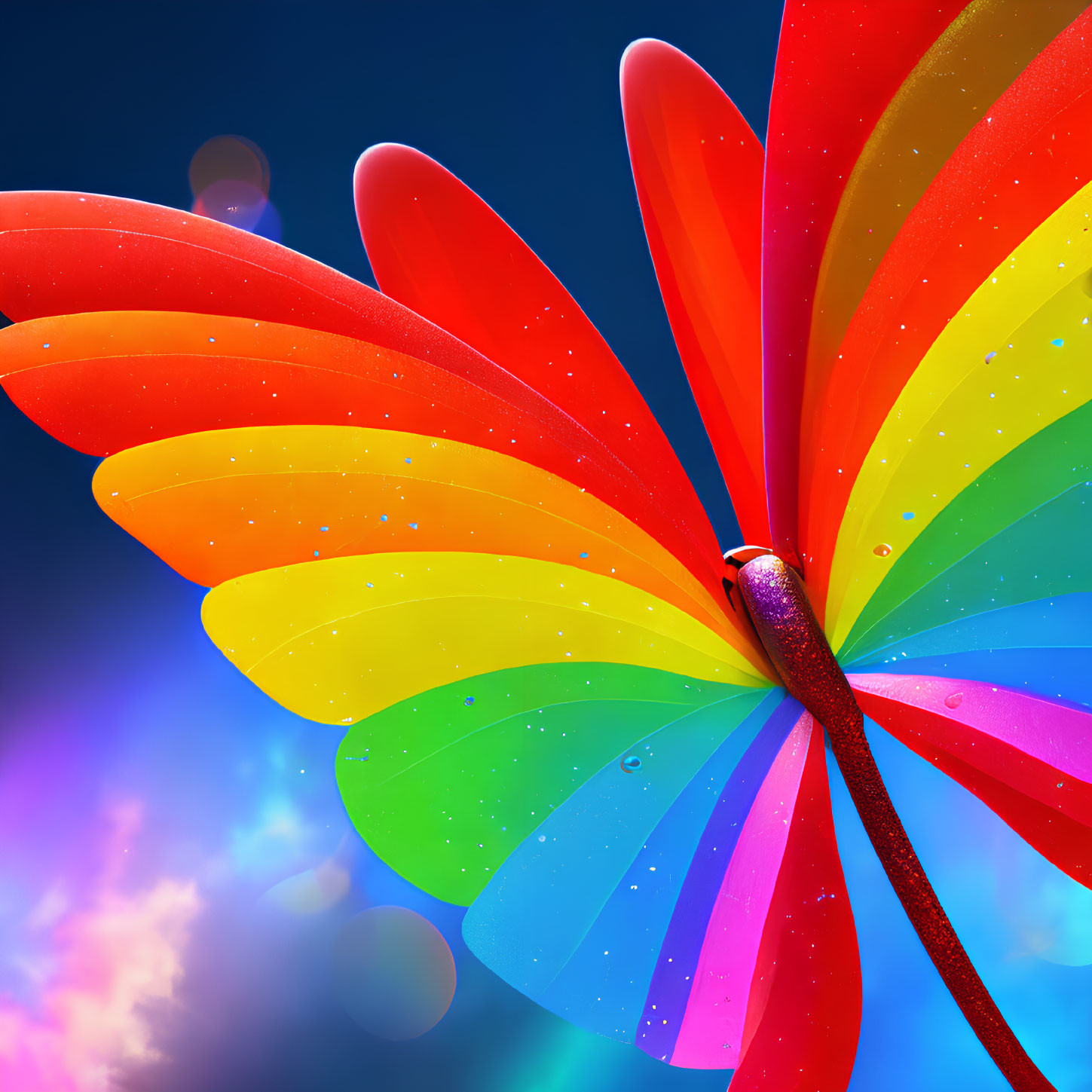 Colorful pinwheel with water droplets on blue sky background