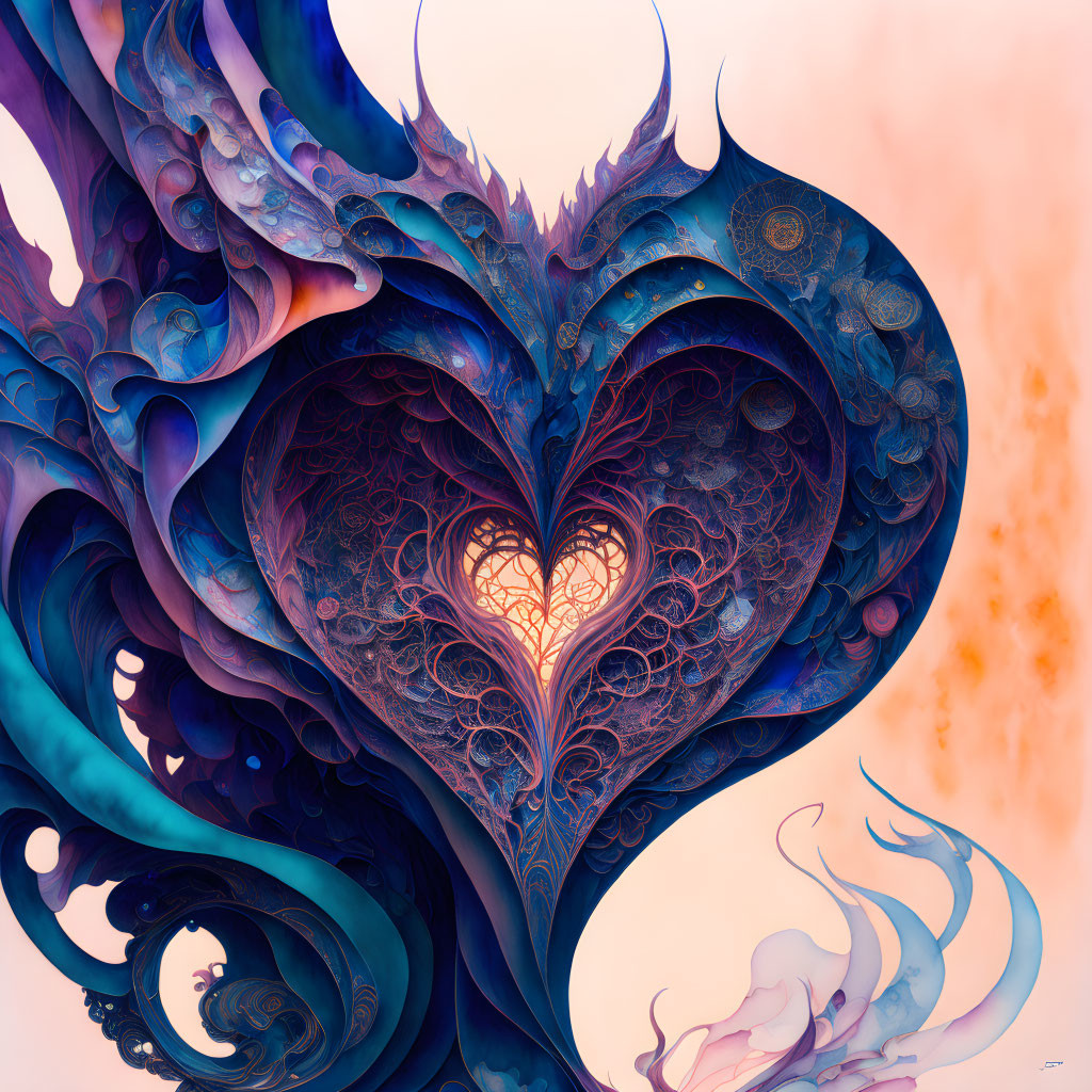 Vibrant abstract fractal art with heart shape and swirling patterns