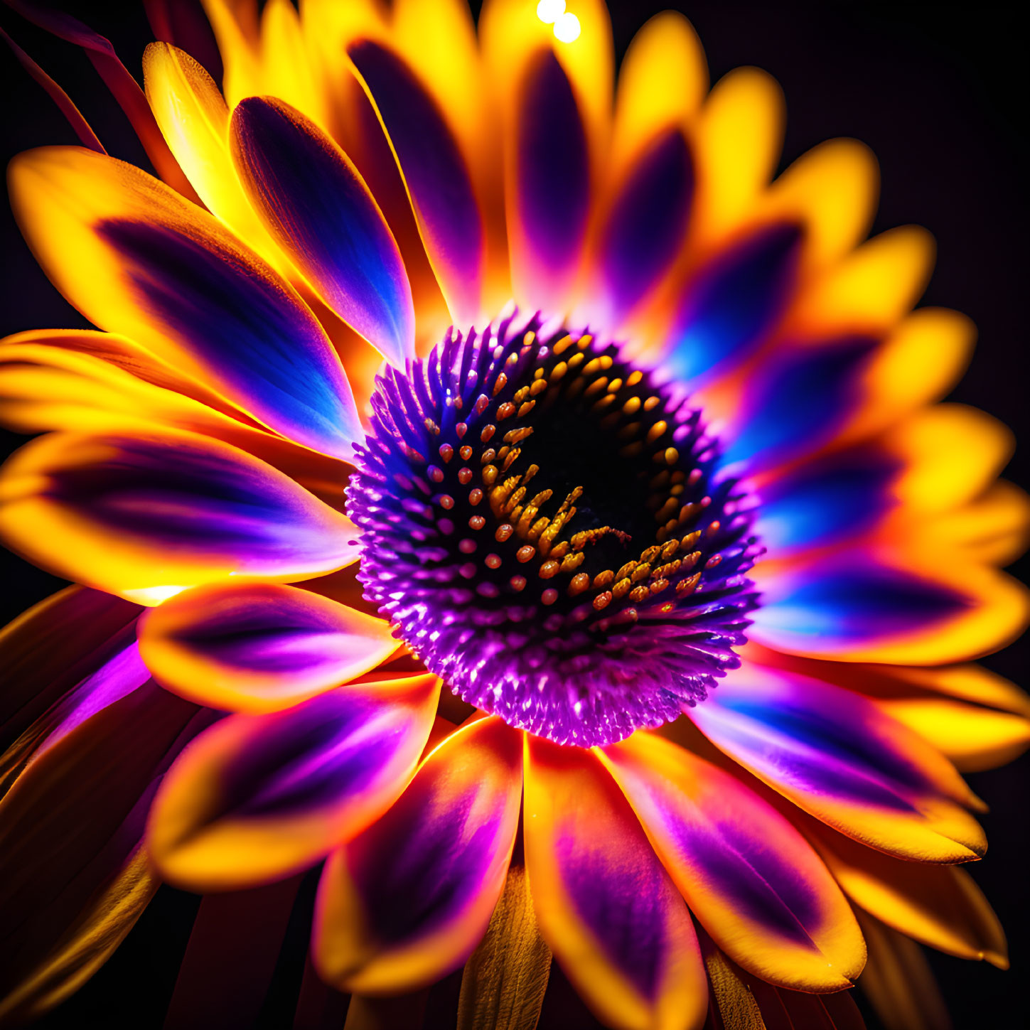 Vibrant close-up of neon-colored flower petals on dark backdrop