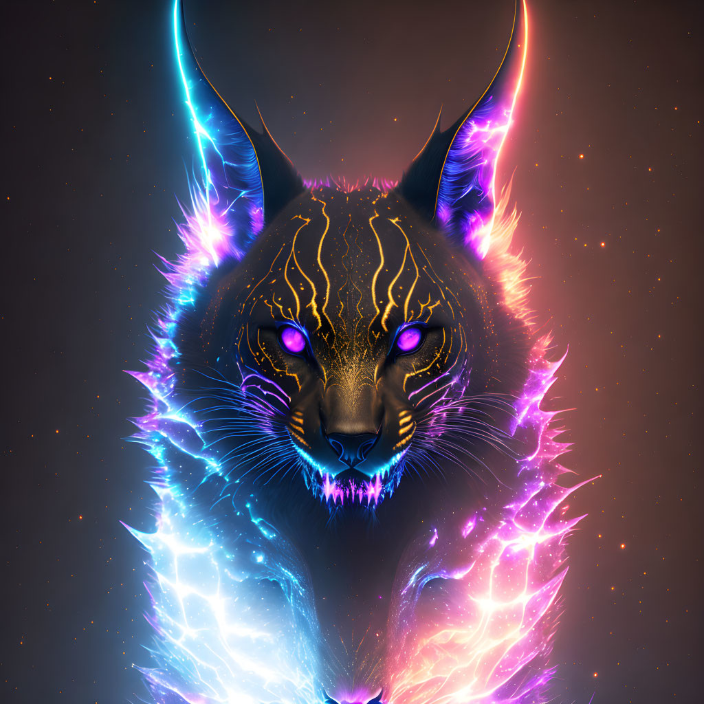 Colorful digital artwork: mystical neon panther with blue and purple hues