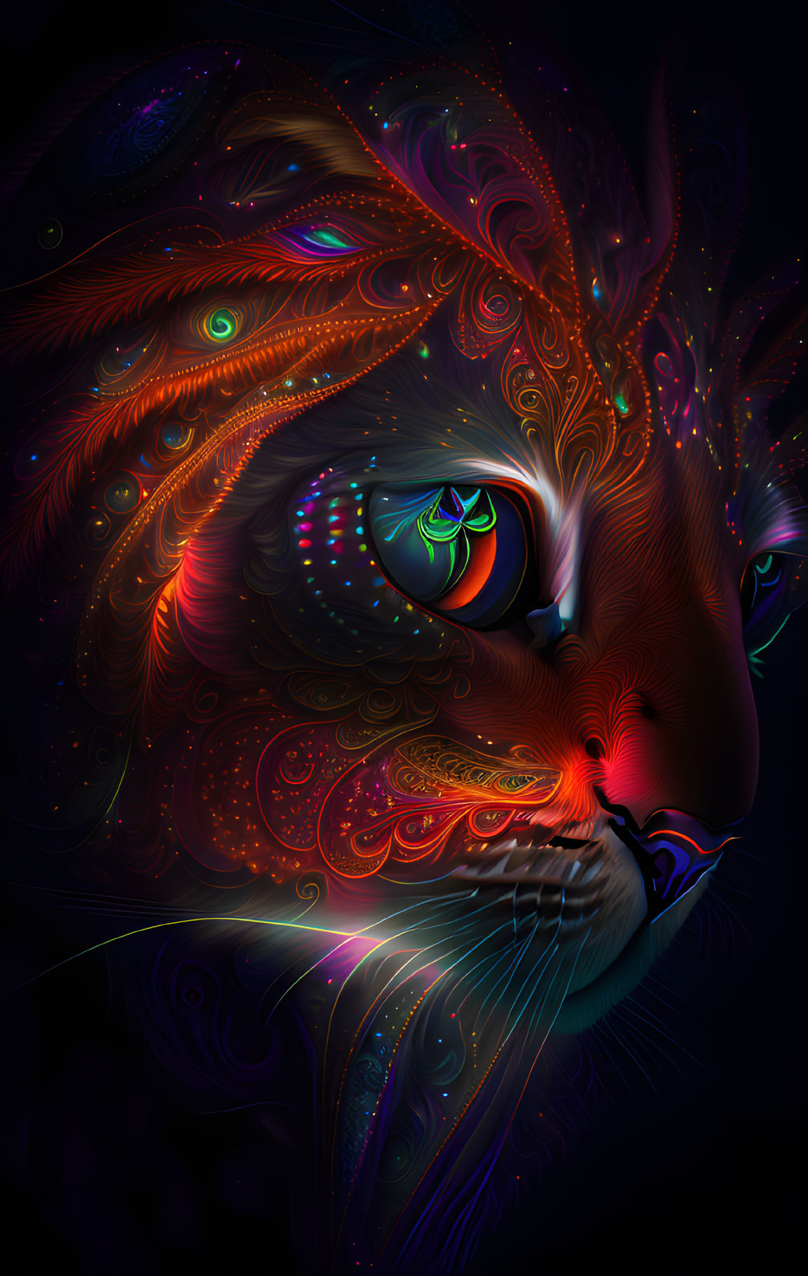 Abstract Luminous Cat Art with Vibrant Colors