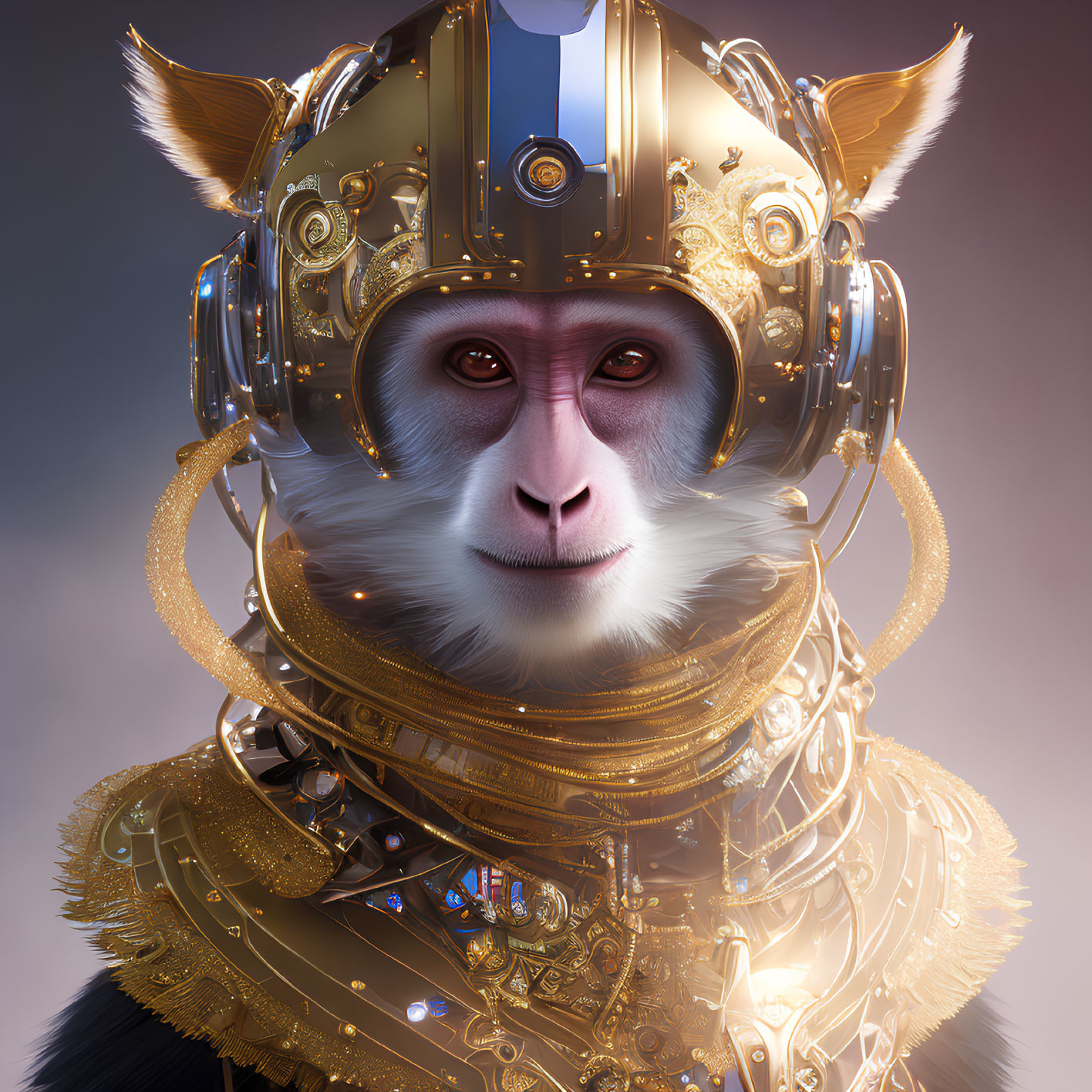 Detailed 3D illustration: Monkey in ornate golden astronaut attire