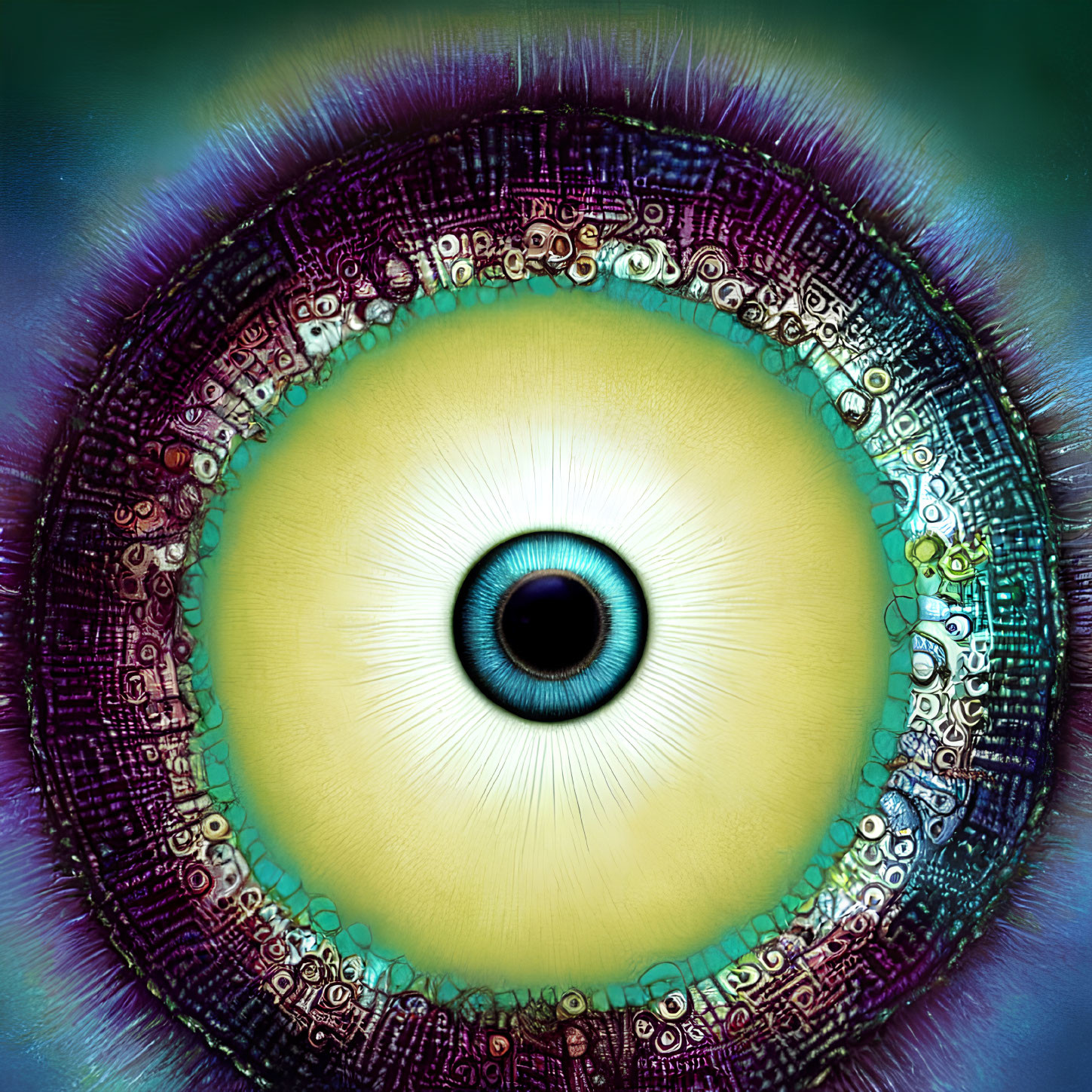 Intricate human eye digital artwork with vibrant patterns