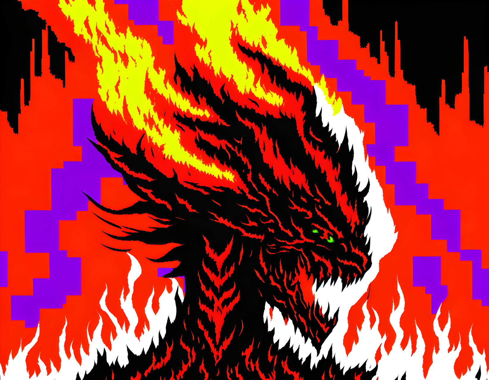 Colorful dragon digital art on pixelated backdrop