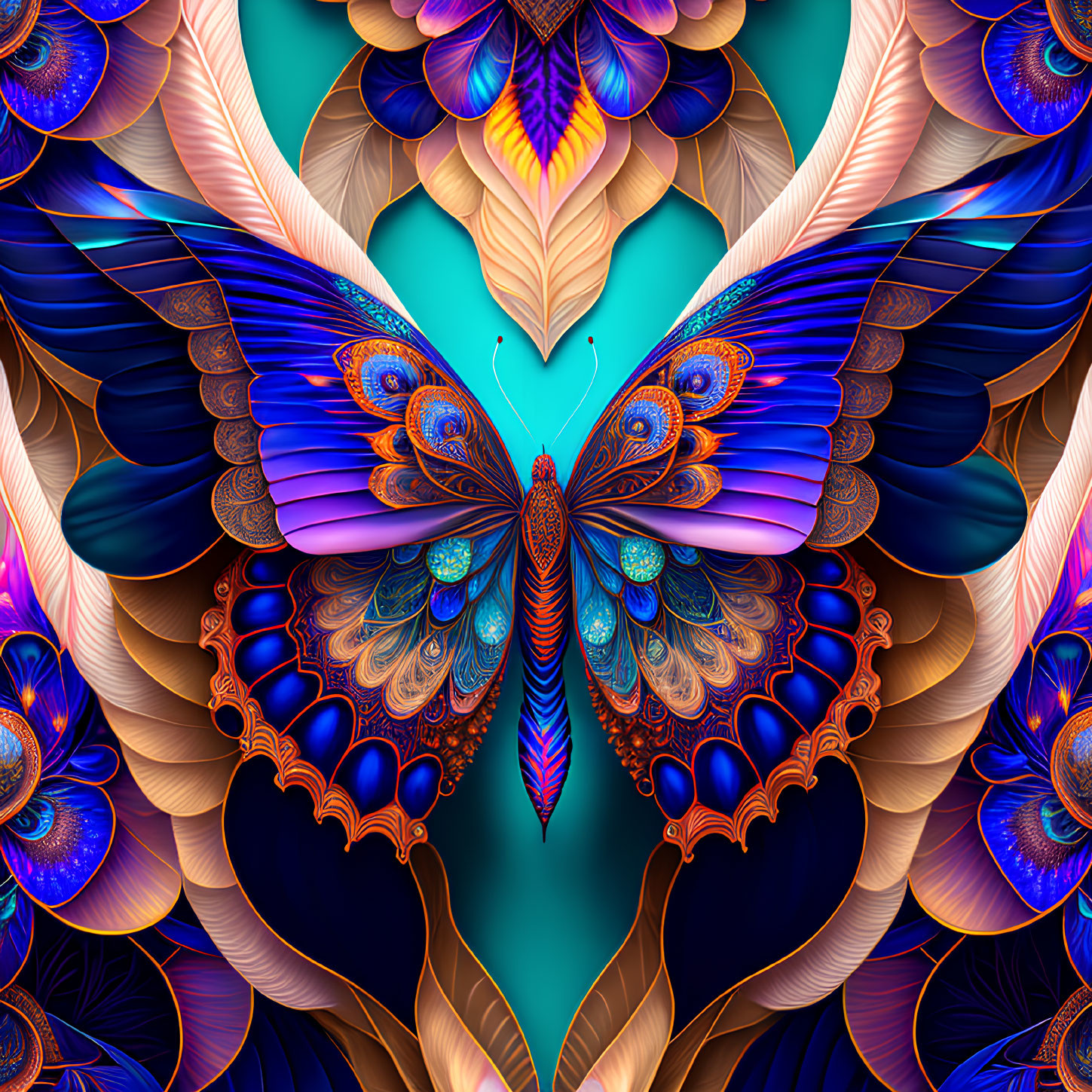 Detailed Butterfly Artwork in Blue, Purple, and Gold Palette