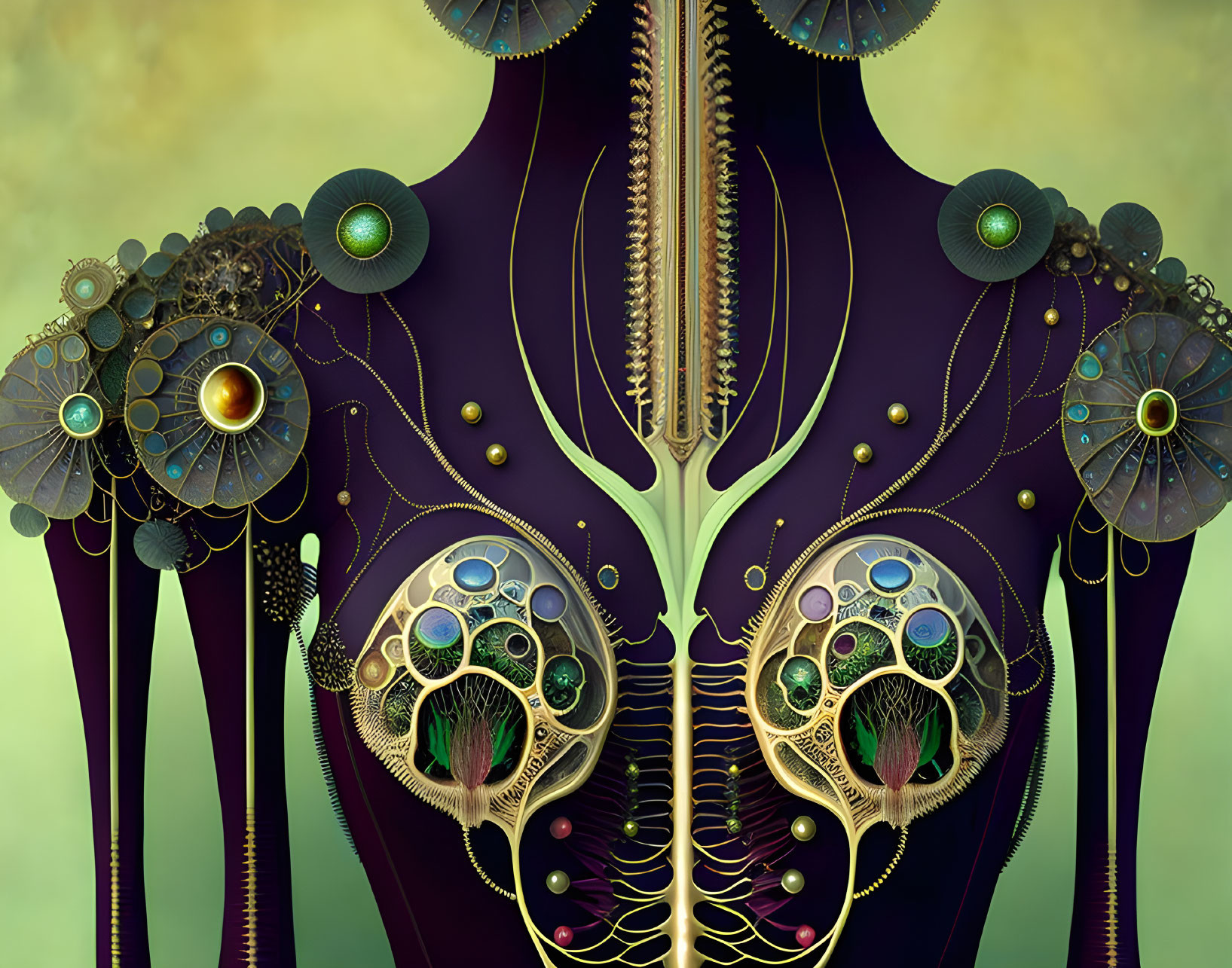 Symmetrical abstract fractal art with vibrant colors and intricate patterns.