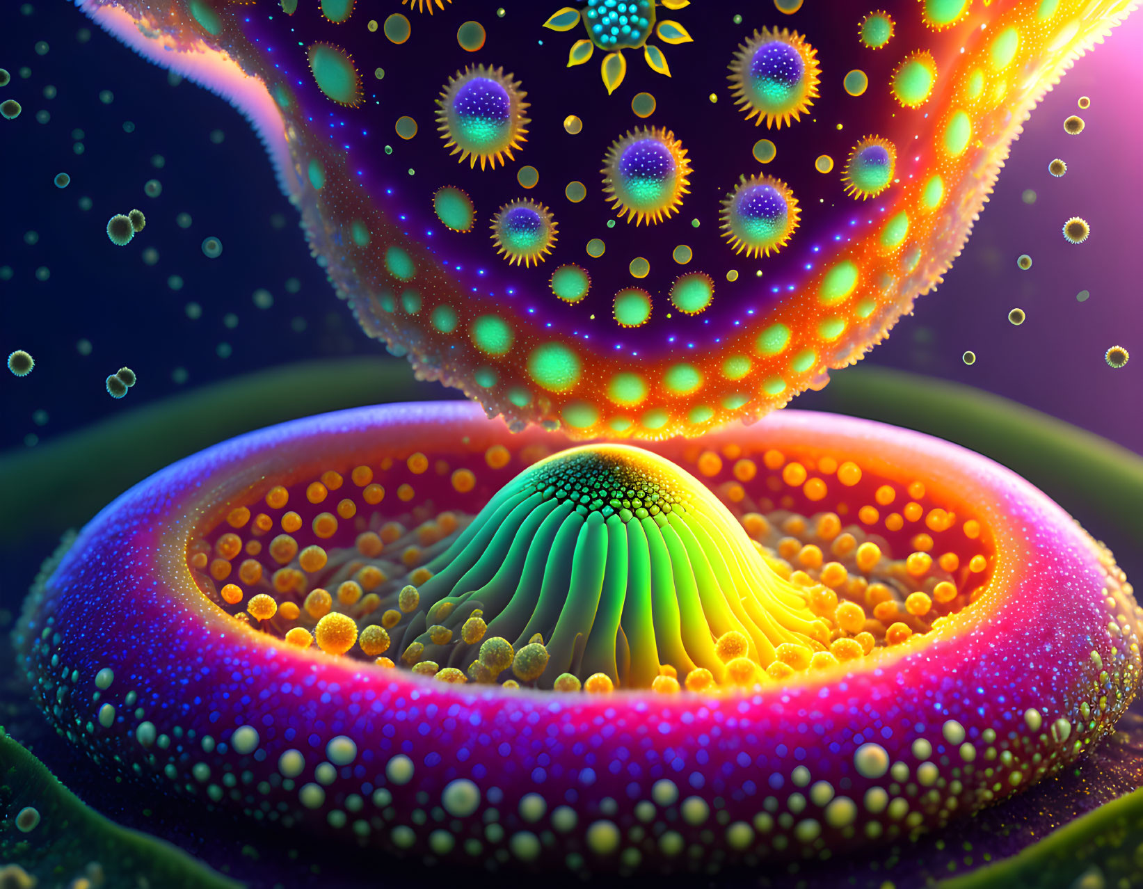 Colorful digital artwork: Microscopic cell structures with intricate details