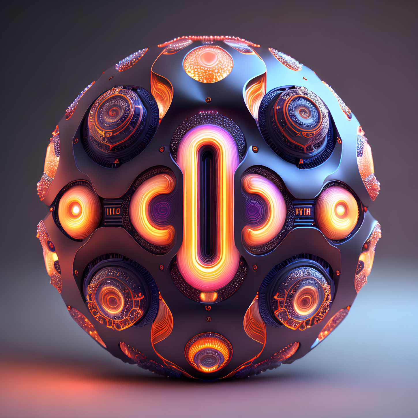 Intricate futuristic sphere with neon lights on gradient background