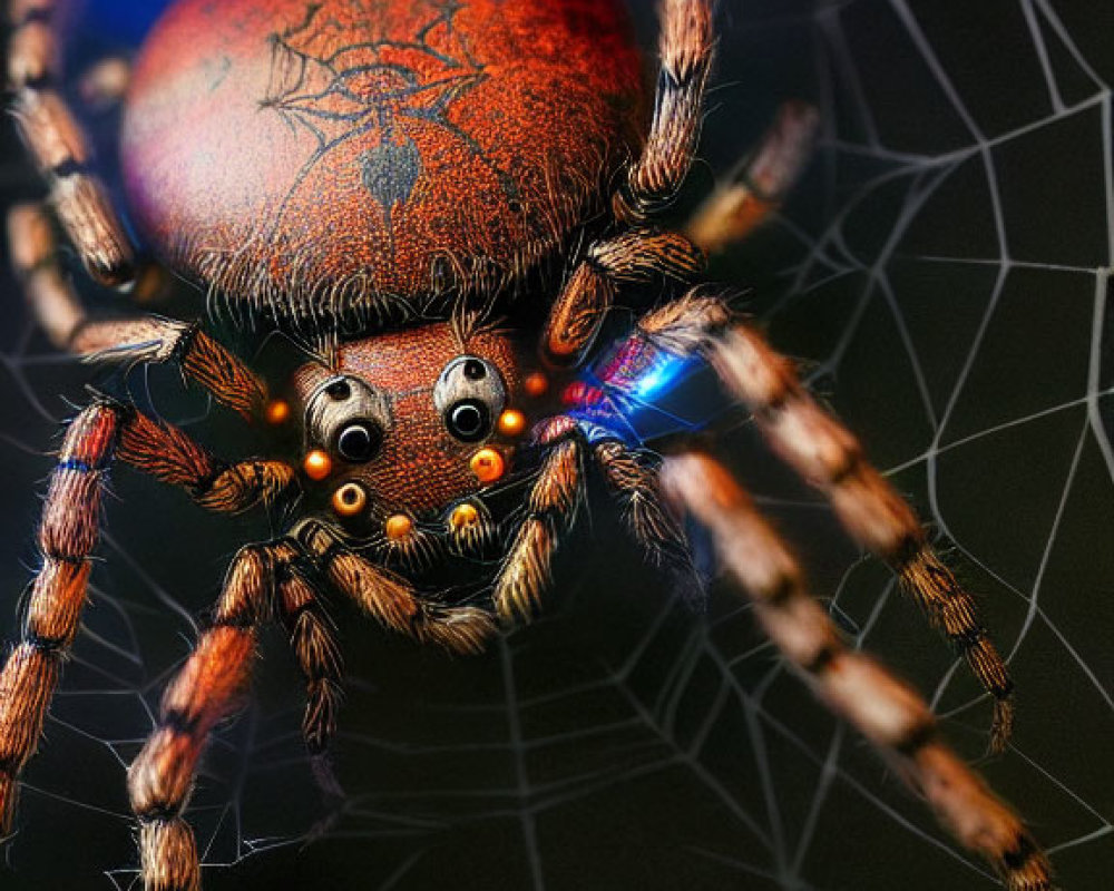 Detailed Spider on Web with Textured Body and Soft Glow