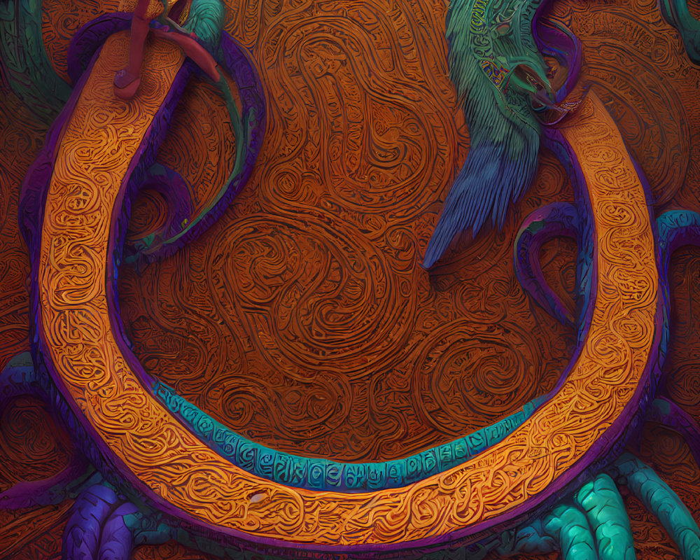 Intricate intertwined serpents on textured background