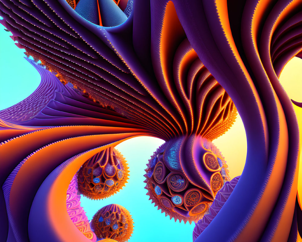 Colorful 3D Fractal Image with Orange and Blue Intricate Patterns