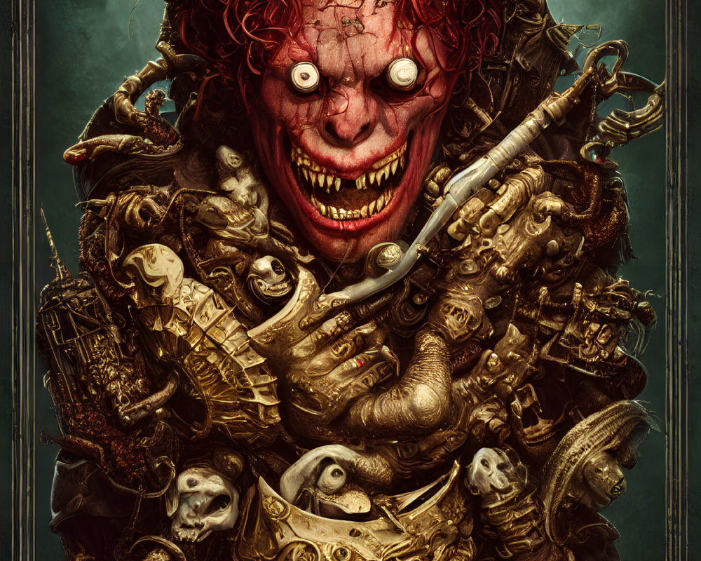 Red-haired character with grotesque features in dark steampunk setting