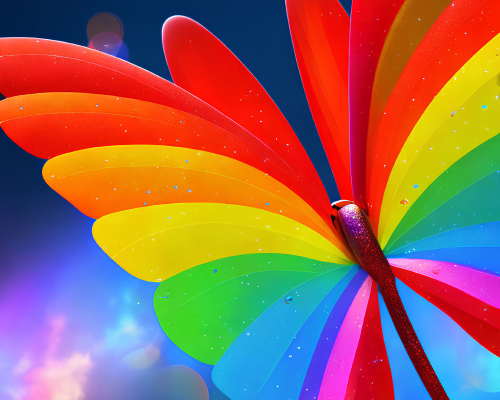 Colorful pinwheel with water droplets on blue sky background