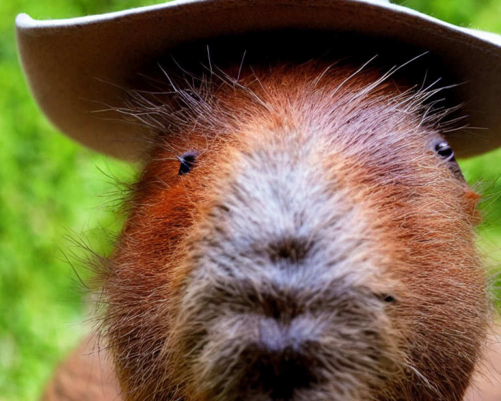 Capybara with Tan Cowboy Hat in Close-up