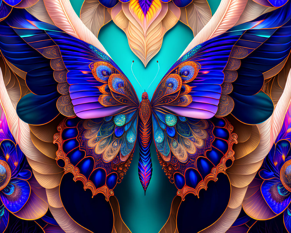 Detailed Butterfly Artwork in Blue, Purple, and Gold Palette