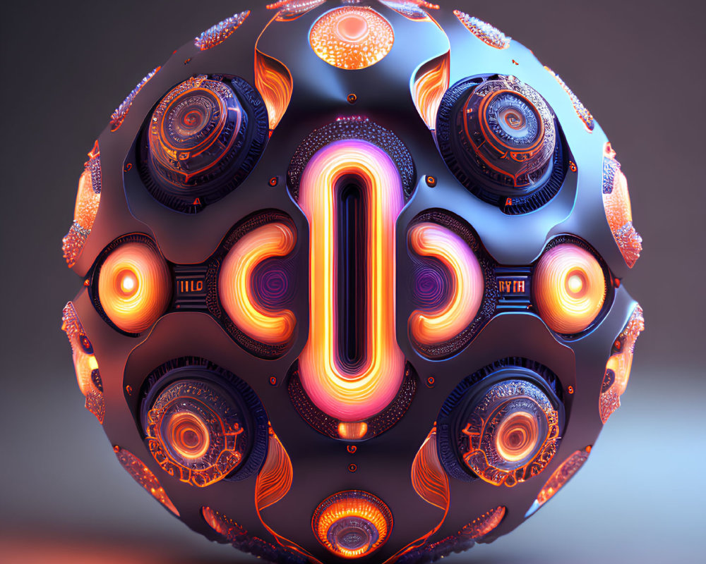 Intricate futuristic sphere with neon lights on gradient background